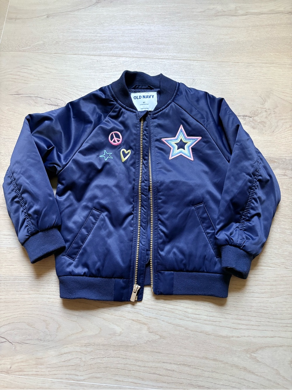 Old Navy Toddler Girls' Navy Star Patch Bomber Jacket Sz 5T